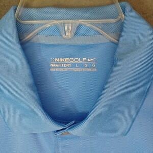 Nike Golf Shirt Mens L Blue Golf Fit Dry Performance Wicking Swoosh *READ*